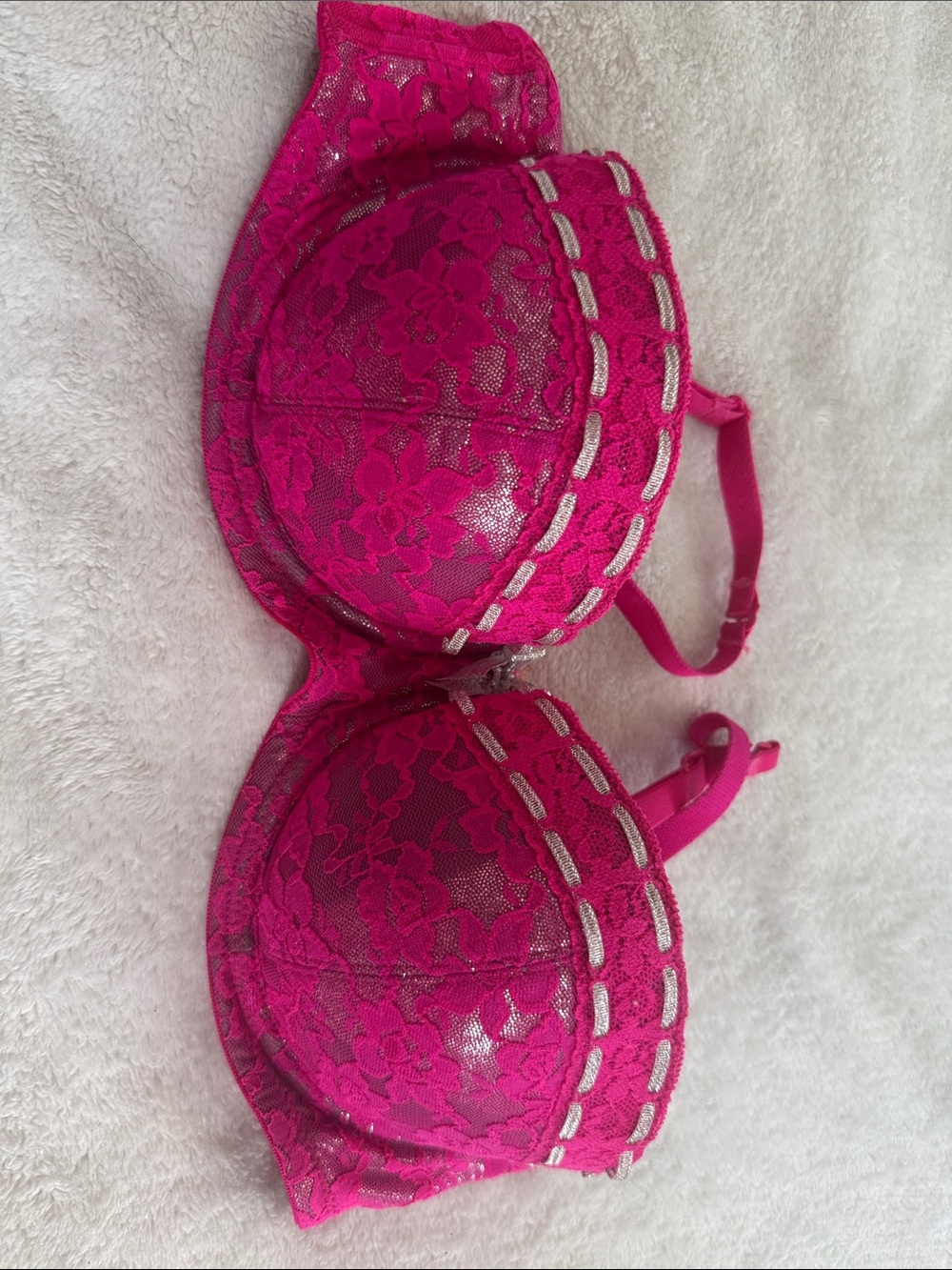 Perfectly Me La SENZA Hot Pink Lace Underwire Bra with Silver Trim